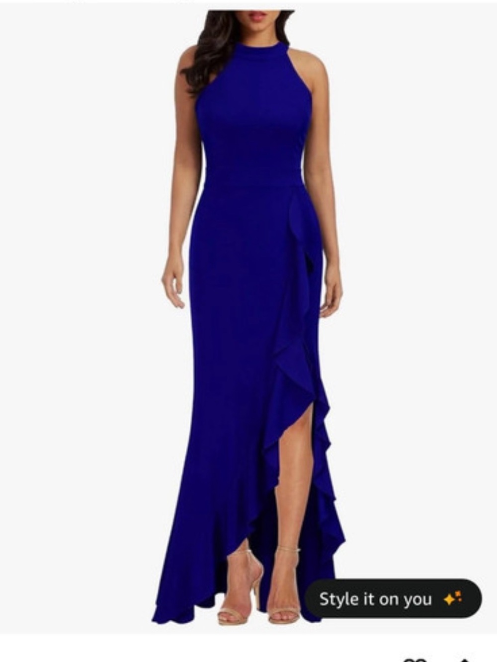 Royal Blue Ruffle High-Neck Evening Dress